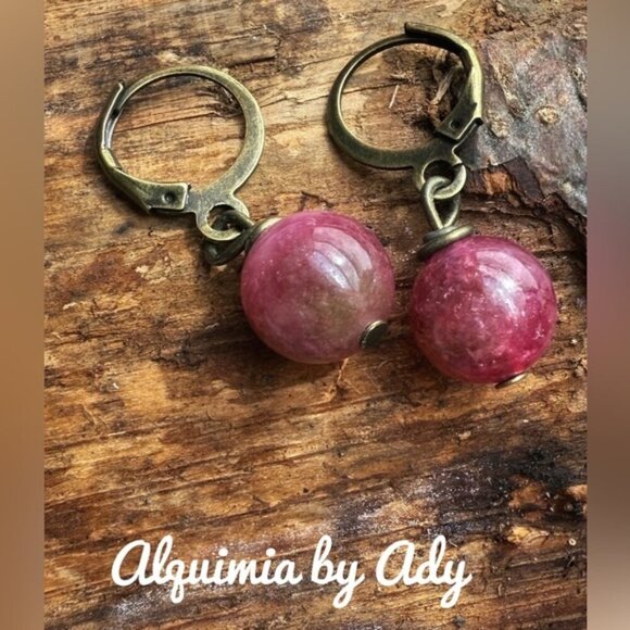 Watermelon Tourmaline spheres earrings - Picture 1 of 6